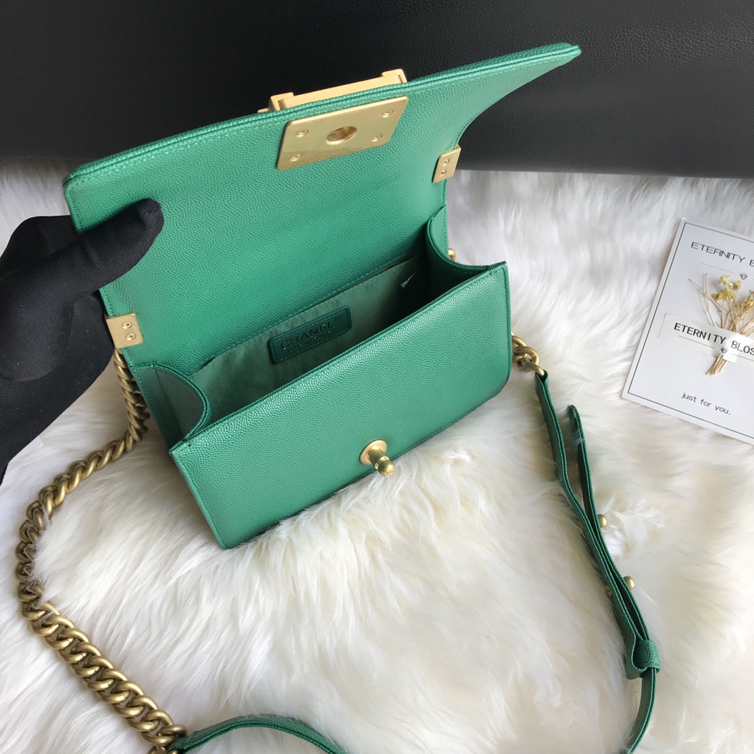 Caviar Small Boy Handbag Flap Bag A67085 Green/Gold